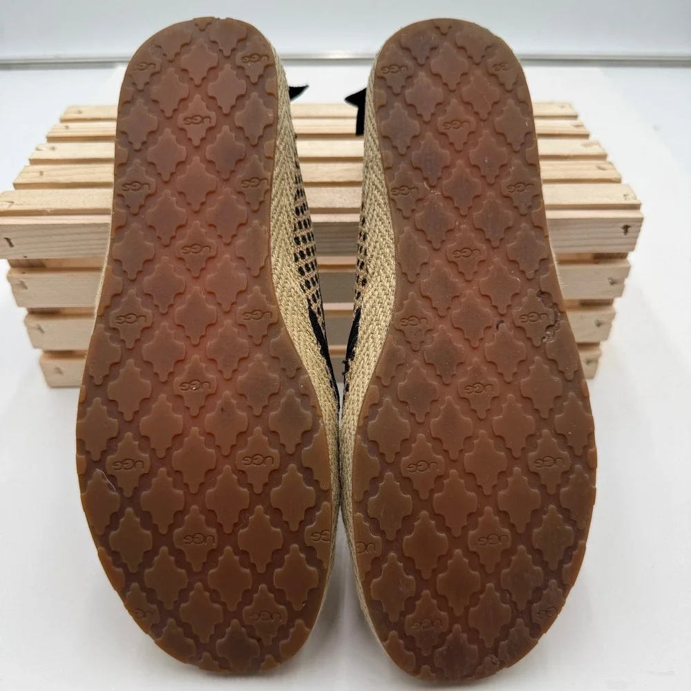 UGG Ballet Flats Indah Polka Dot Burlap Espadrille Tan Black Womens Size 8